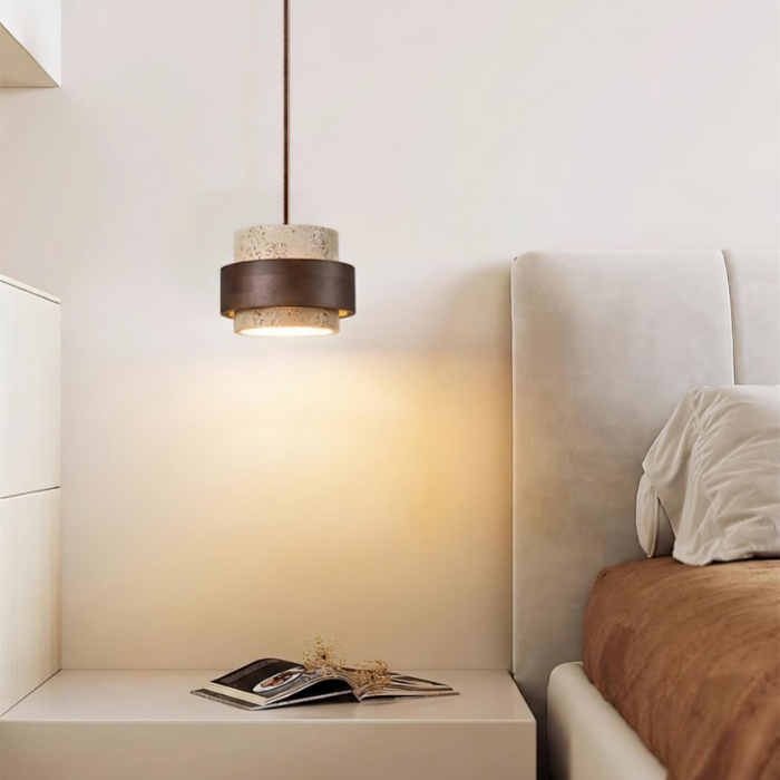 Lámpara Colgante Moderna de Cilindro de Travertino | LED