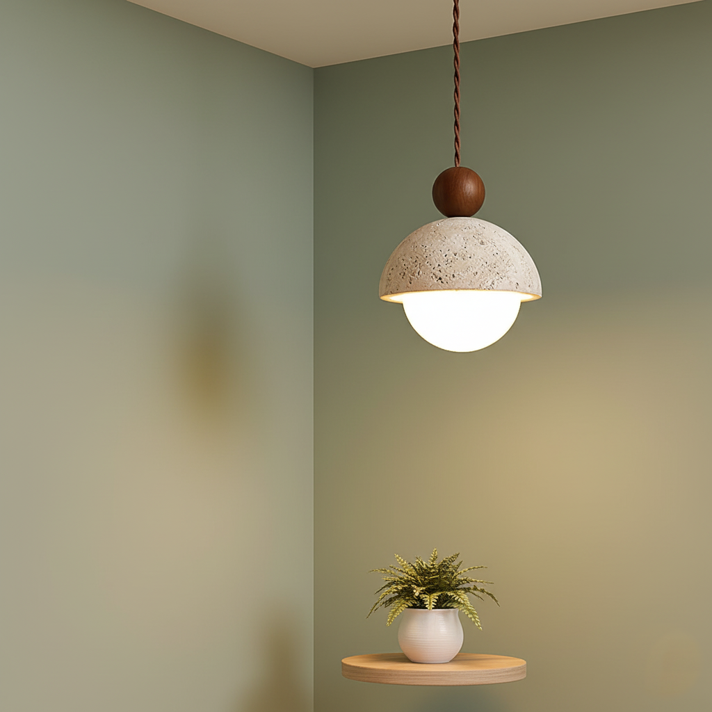 Lámpara Colgante LED de Cúpula de Travertino para Dormitorio | Vidrio
