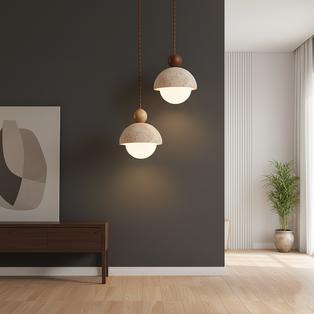 Lámpara Colgante LED de Cúpula de Travertino para Dormitorio | Vidrio