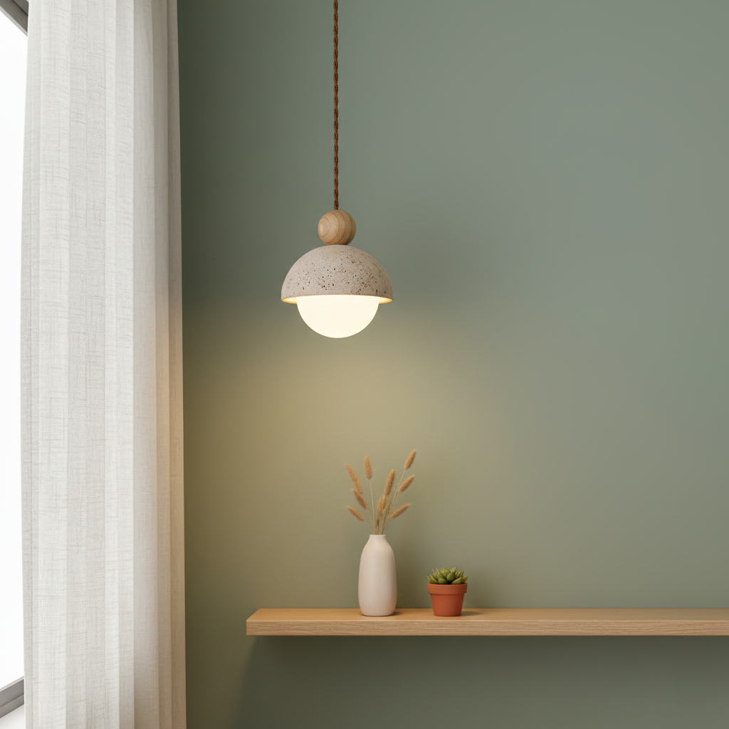 Lámpara Colgante LED de Cúpula de Travertino para Dormitorio | Vidrio