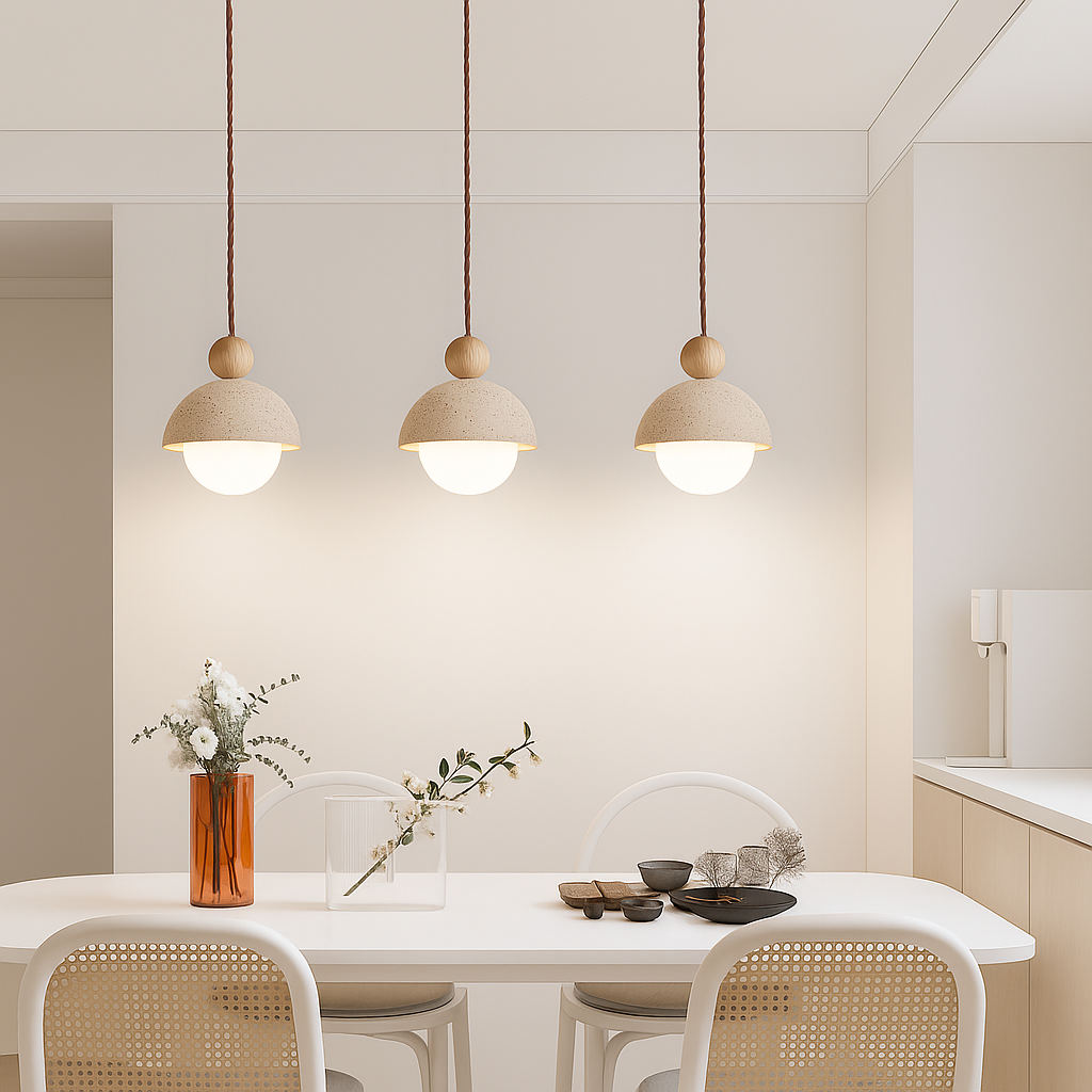 Lámpara Colgante LED de Cúpula de Travertino para Dormitorio | Vidrio